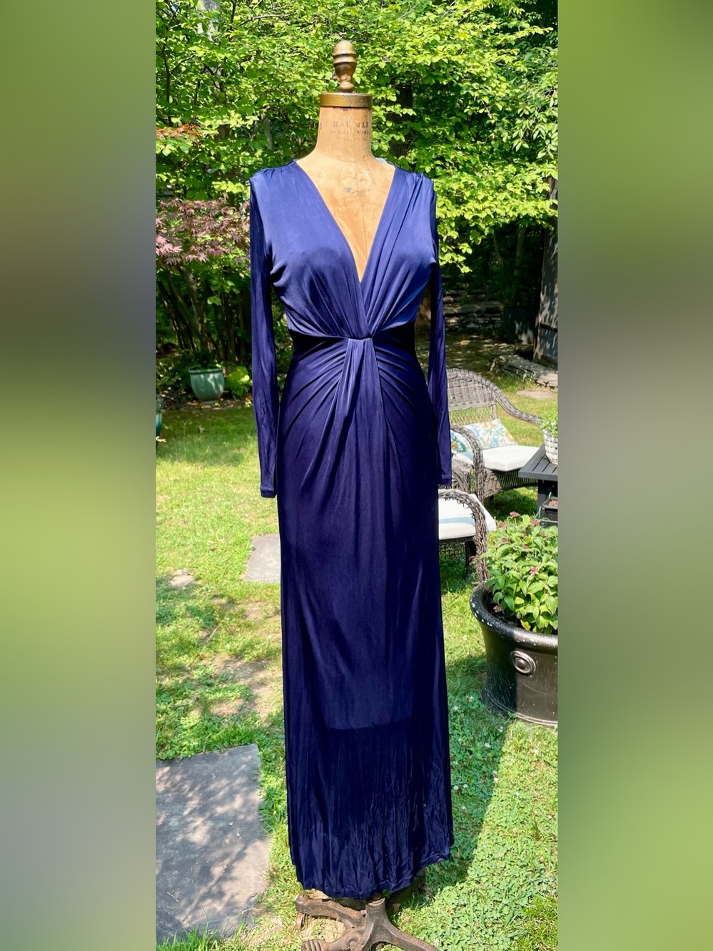 Diane von Furstenberg Elegant Twist-Front Navy Long Sleeve Maxi Dress